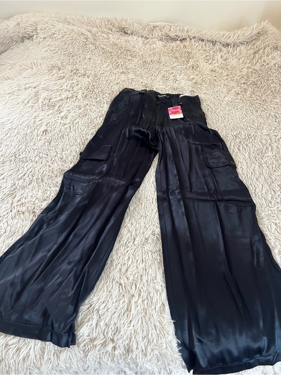Desigual Pants - Desigual Black Satin Wide-Leg Cargo Pants